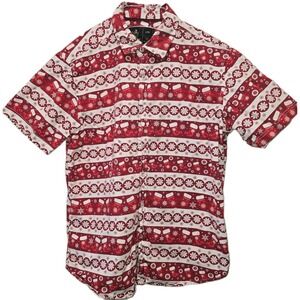 Rugby University Christmas Button-Up Shirt Men's Large – Red & White‎ Holiday...